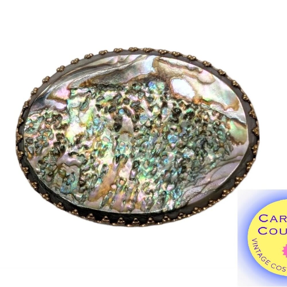 Vintage 1960s Signed Napier Oval Abalone Brooch